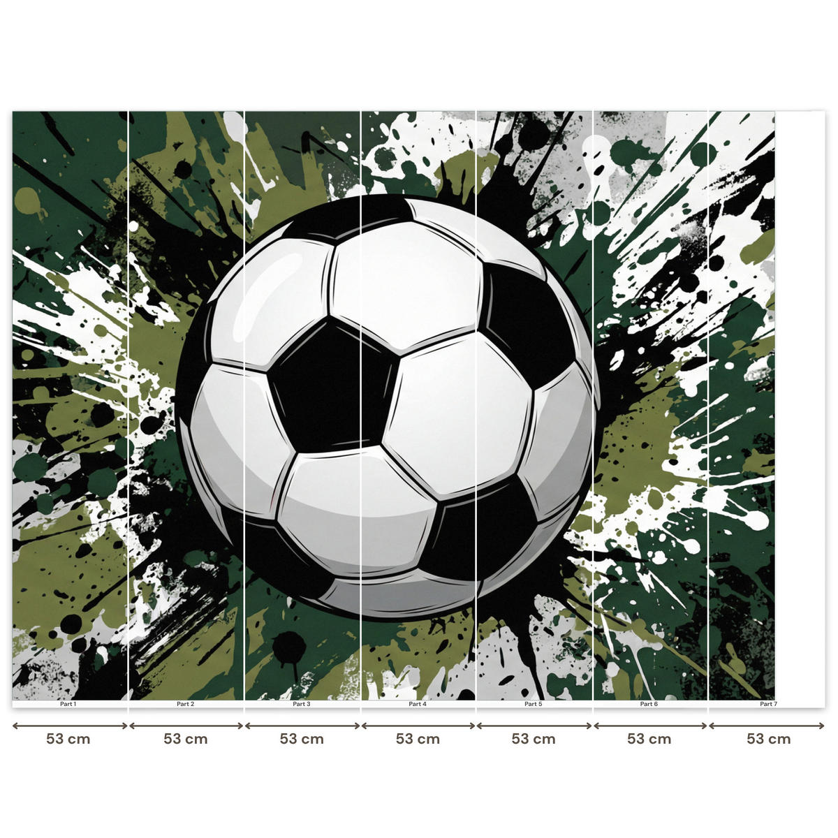 KINDERTAPETE - Fußball - Farbe - Spritzer - Grün - 350x300 cm - Dunkelgrün, Papier (350/300cm) - OnlyWow