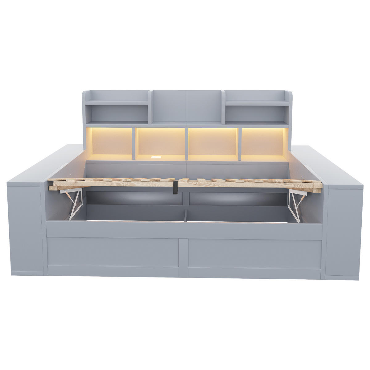 STAURAUMBETT 90/200 cm mit hydraulischem Stauraum und LED, DE-41649, in Grau - Grau, Holzwerkstoff (90/200cm) - ComfortXL