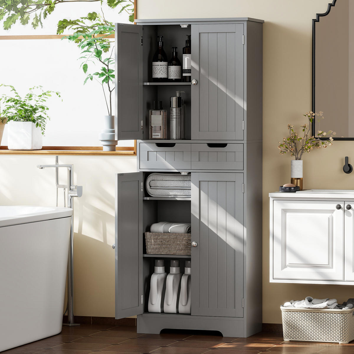 MIDISCHRANK DE-12543 60/30/160 cm Grau - Grau, Holzwerkstoff (30/160/60cm) - ComfortXL