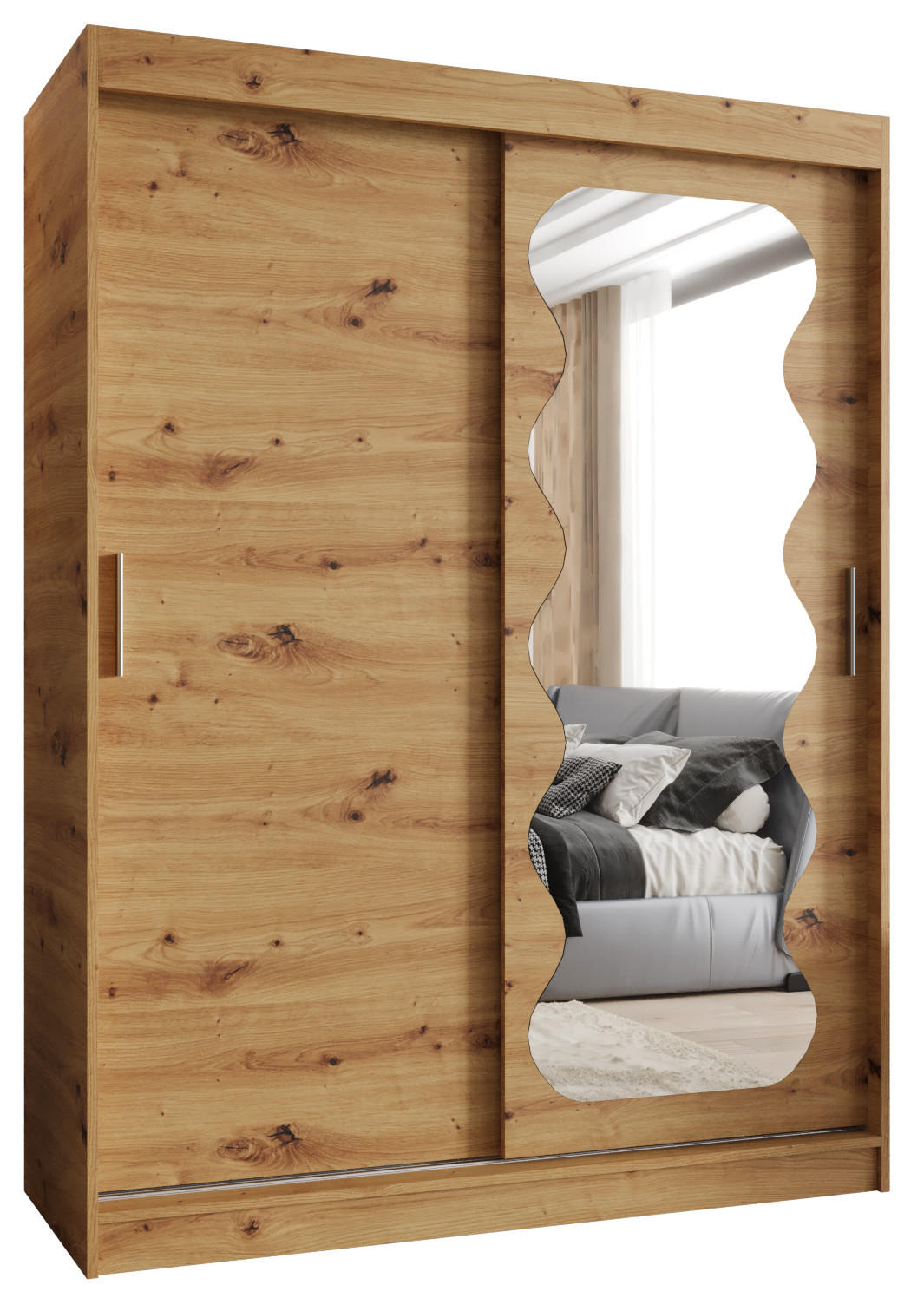 SCHWEBETÜRENSCHRANK 200/150/62 2-türig - Silberfarben/Eiche Artisan, Holz (150/200/62cm) - MÖBEL KRYSPOL