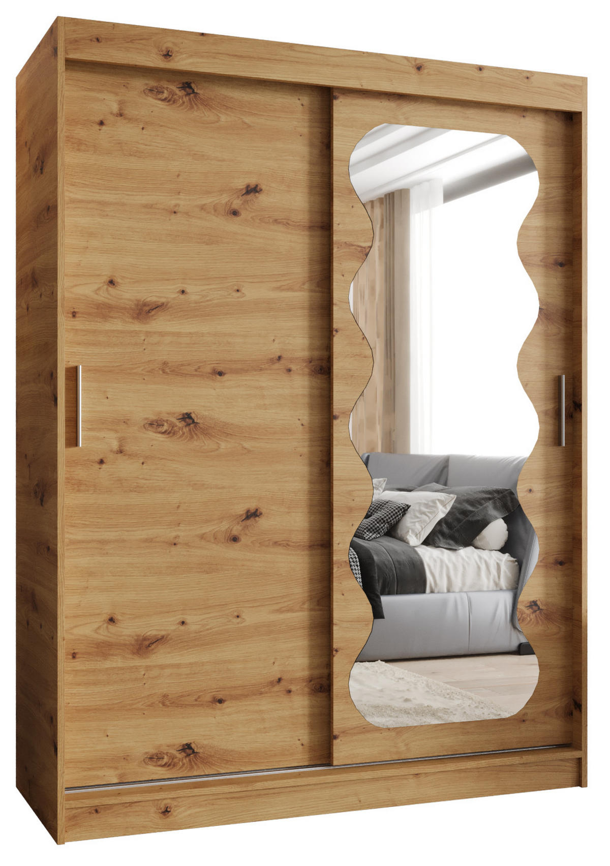 SCHWEBETÜRENSCHRANK 200/150/62 2-türig - Silberfarben/Eiche Artisan, Holz (150/200/62cm) - MÖBEL KRYSPOL