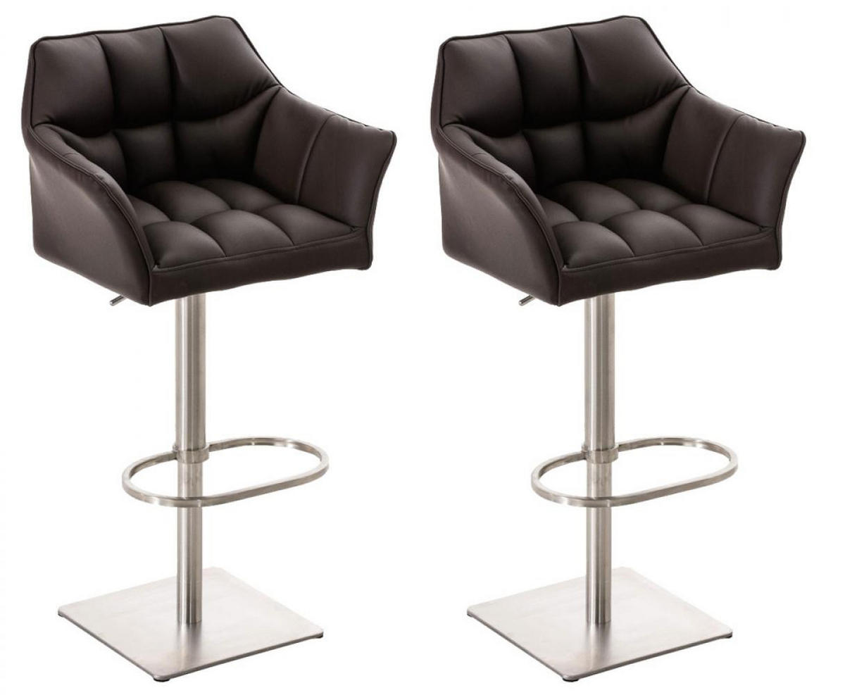 BARHOCKER 2er Set Lederlook Braun - Edelstahlfarben/Braun, Textil/Metall (64/88/45cm) - CLP