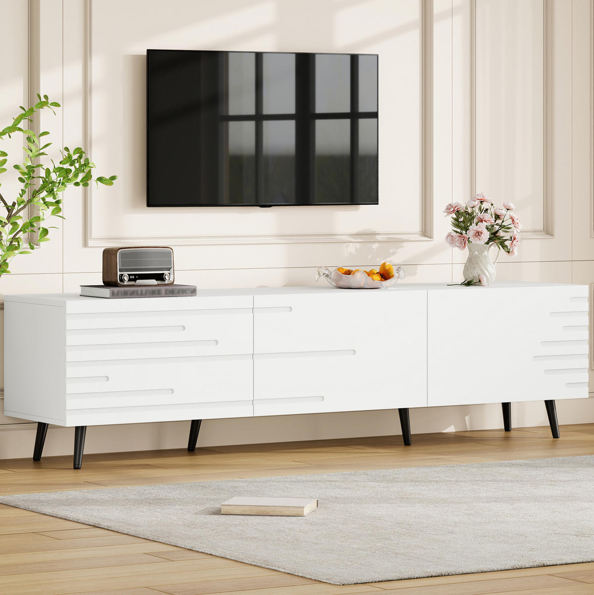 TV-ELEMENT mit 3 Klapptüren 180 x 40 x 48 cm MDF White - Weiß, Holzwerkstoff (40/48/180cm) - Beauniv