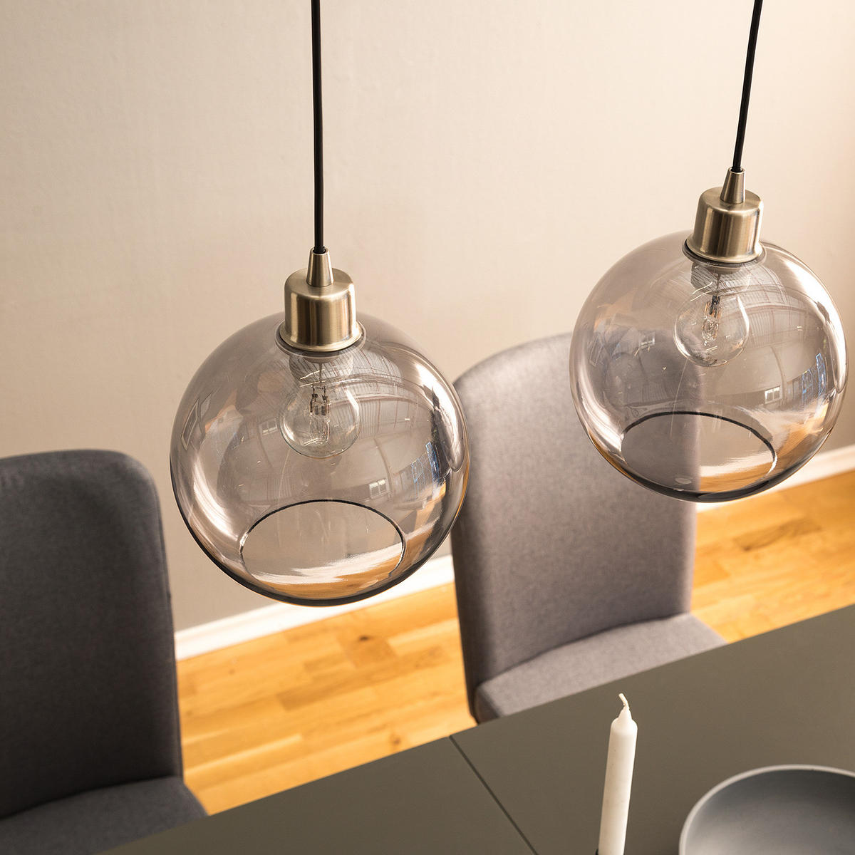 PENDELLEUCHTE - Eisen / Glas, 3-flammig - Silberfarben, Glas (20/81/150cm) - home24