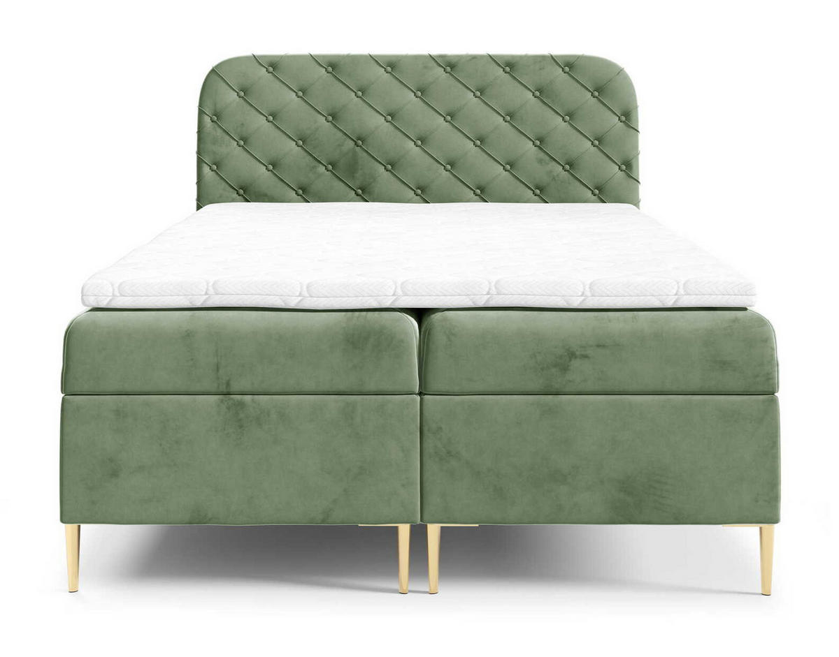 BOXSPRINGBETT 180x200 Elara, Chesterfield, 15 cm Beine, Matratze, Kaki - Olivgrün, Holz/Textil (180/200cm) - Emporius