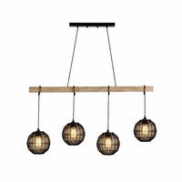 LED HÄNGELEUCHTE Metall Schwarz Holz 4 Flammig - Schwarz, Holz (100/20/140cm) - Globo Lighting