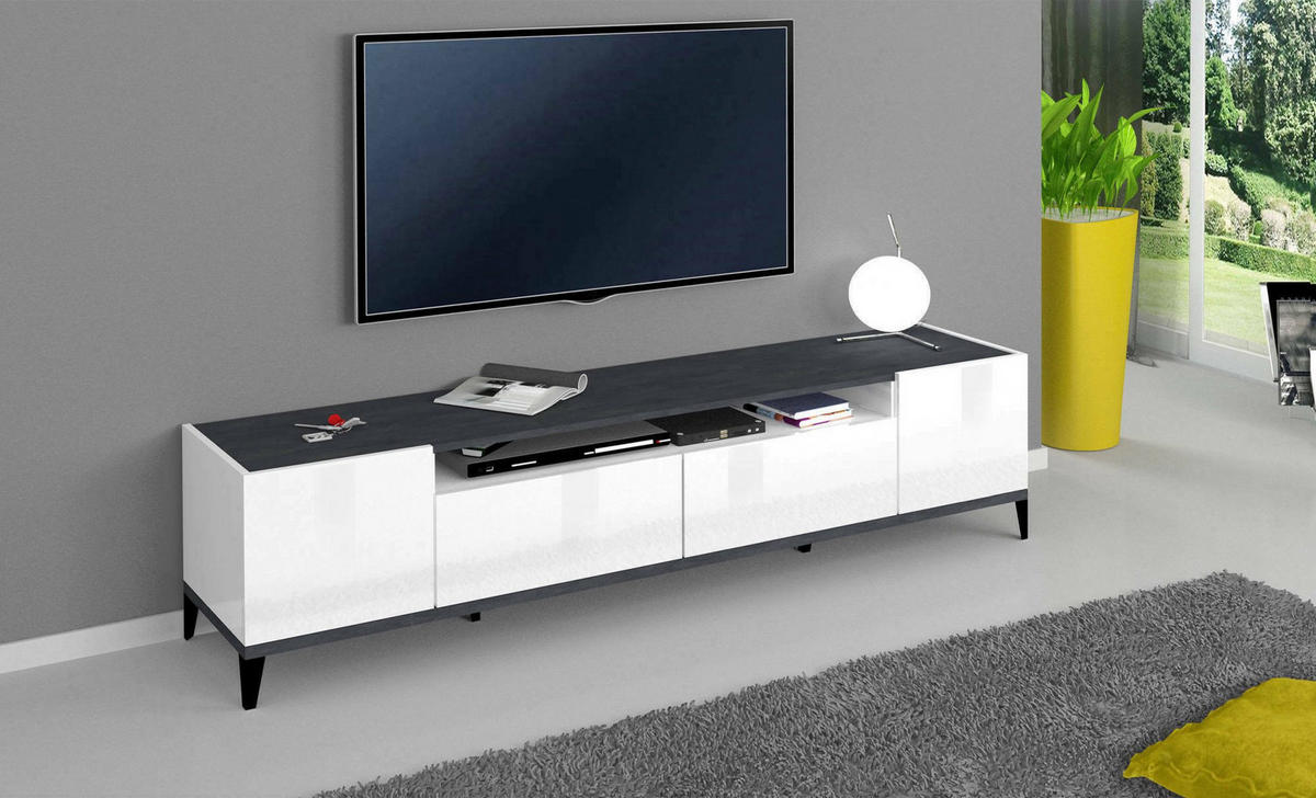 FERNSEHSCHRANK Glänzendes Weiß, Schiefer 40/200/47 cm - Schieferfarben/Weiß, Holzwerkstoff (200/47/40cm) - DMORA