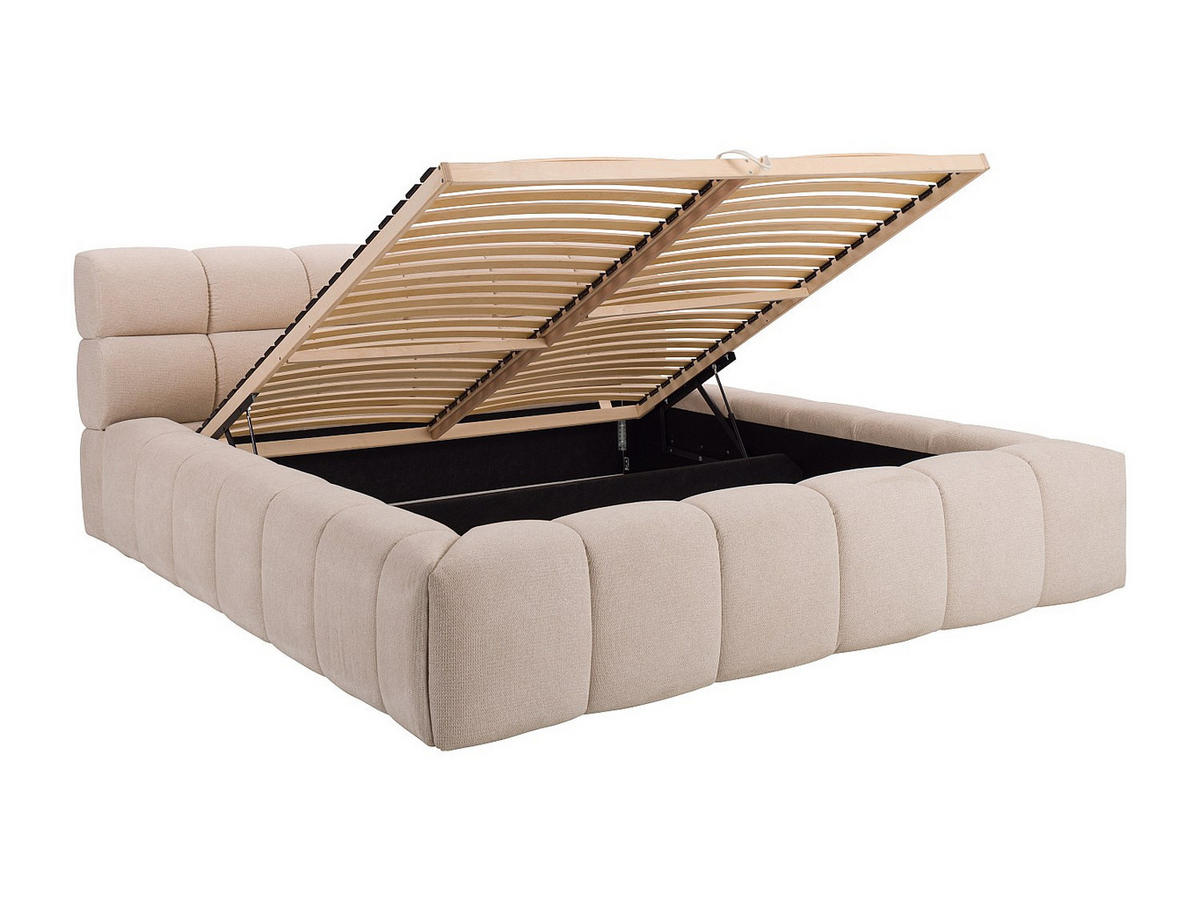 BETT mit Bettkasten - 2 Personen - stoff - beige Forvik - Beige, Textil (200/200cm) - Vente-Unique