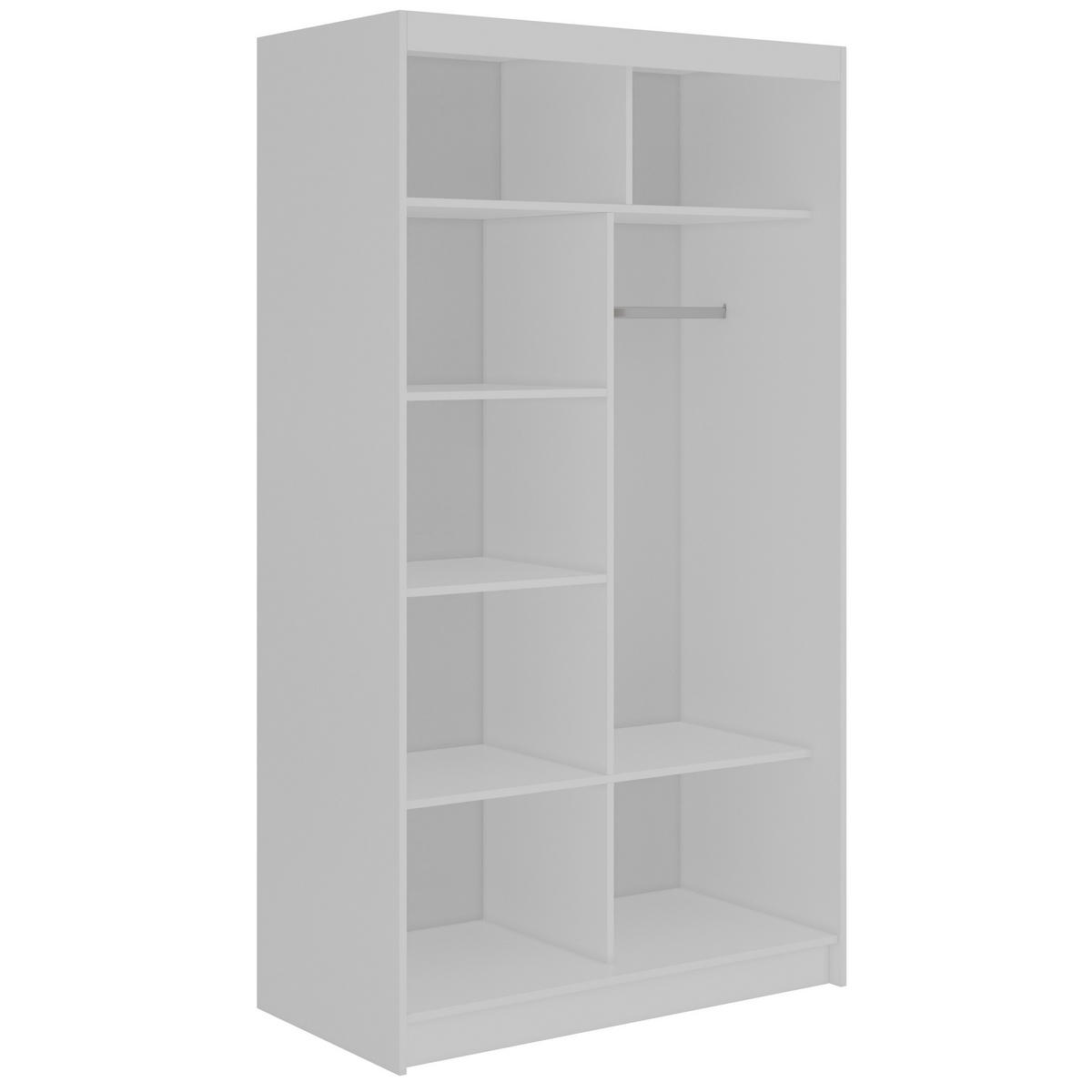 SCHWEBETÜRENSCHRANK 120 - DUBROWNIK - Weiß mit Spiegel - Alufarben/Weiß, Holzwerkstoff/Metall (120/216/61cm) - MKS