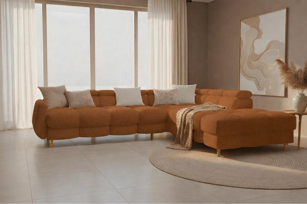 ECKSOFA - BUN - Dunkelorange - Arena 9 - Rechts - Dunkelorange, Holzwerkstoff (276/209cm) - Möblo