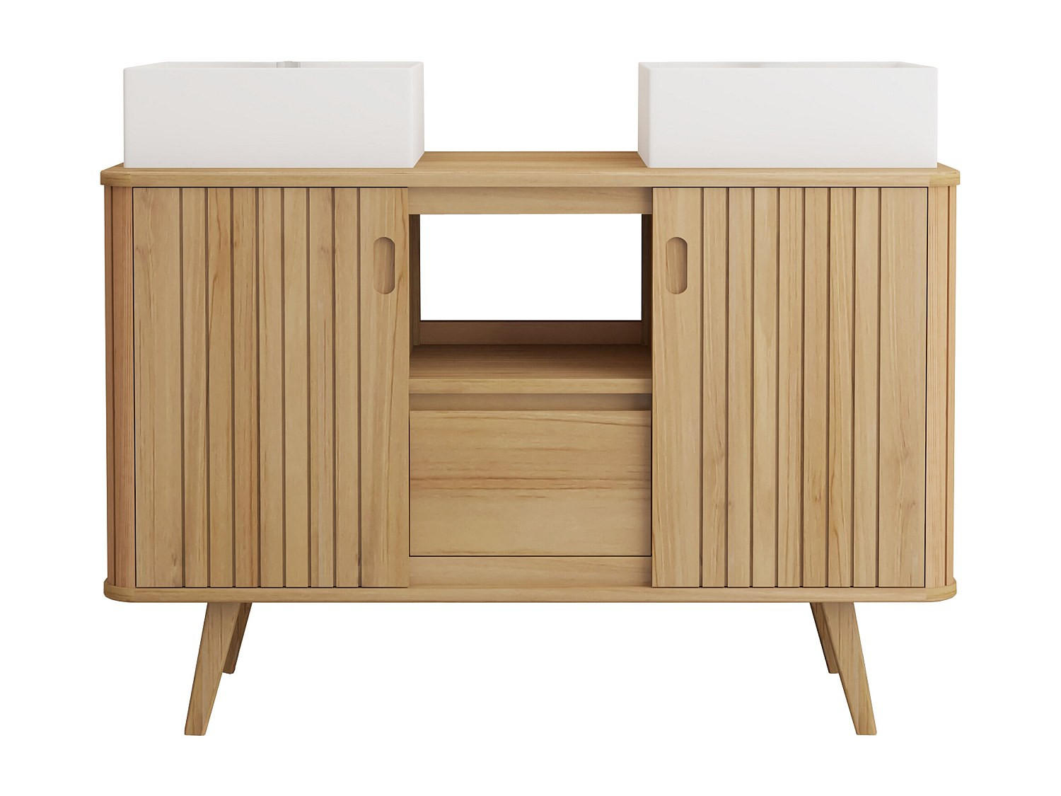 DOPPELWASCHTISCH - 120 cm x 55 cm - Holz, Platte - Naturfarben Hell - WAMENA - Naturfarben, Holz (120/80/55cm) - Vente-Unique