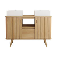 DOPPELWASCHTISCH - 120 cm x 55 cm - Holz, Platte - Naturfarben Hell - WAMENA - Naturfarben, Holz (120/80/55cm) - Vente-Unique