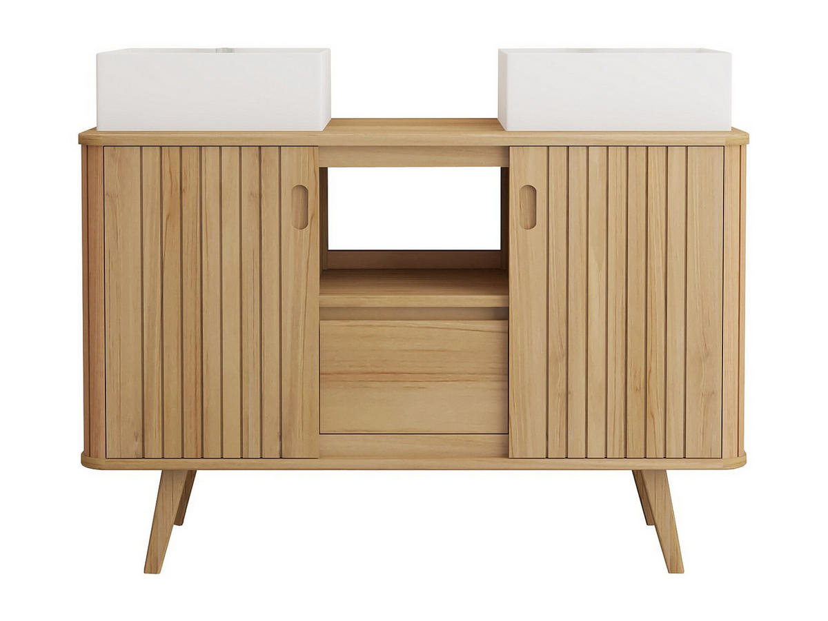 DOPPELWASCHTISCH - 120 cmcm x 55 cmcm - Holz, Platte - Naturfarben Hell - WAMENA - Naturfarben, Holz (120/80/55cm) - Vente-Unique