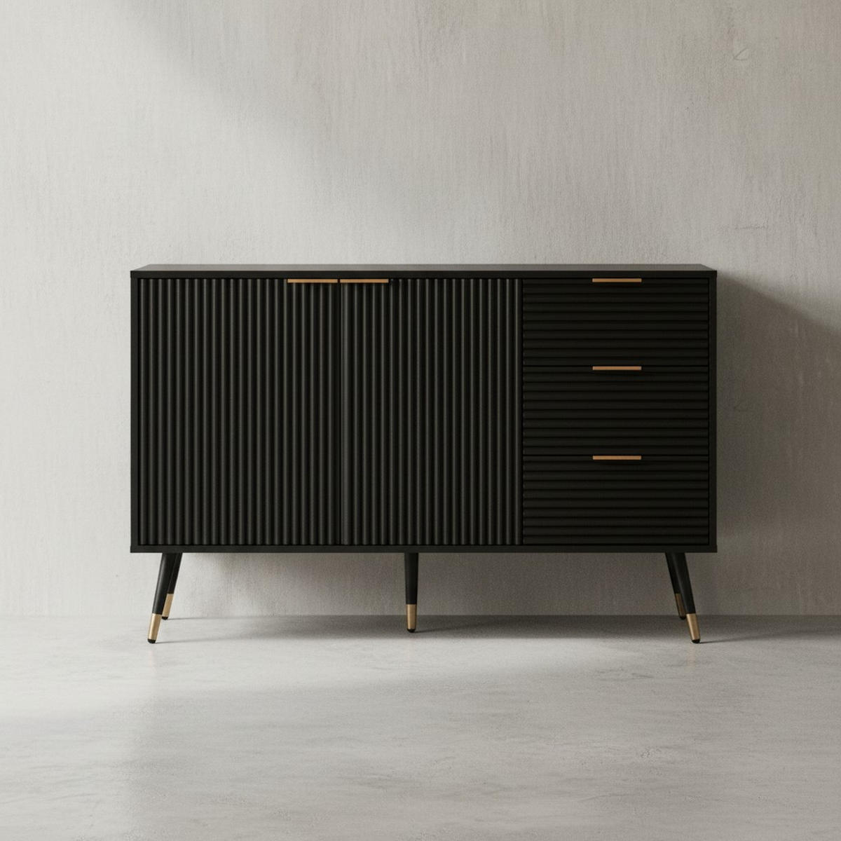 SIDEBOARD – Schwarz/Eiche-Dekor, 120x80x40 cm, mit Türen und Schubladen, Metallbeine - Goldfarben/Schwarz, Holzwerkstoff/Metall (120/80/40cm) - KADIMA DESIGN