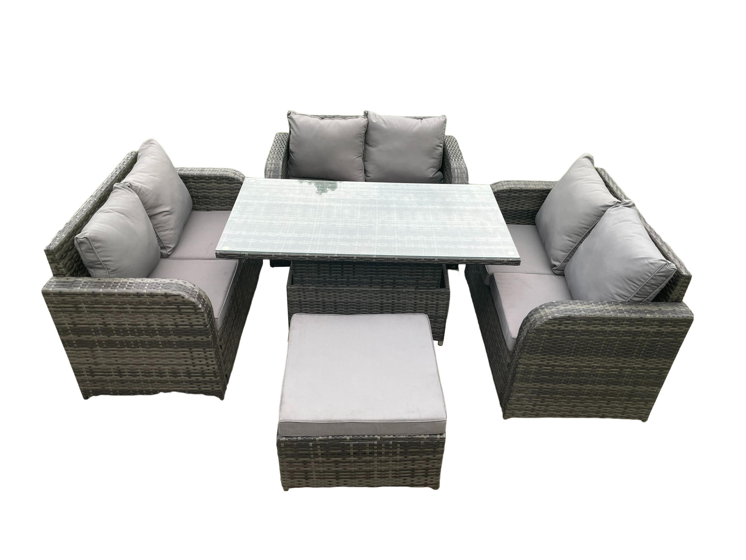 GARTENSOFA SET Polyrattan Dunkelgrau 7-Sitzer - Dunkelgrau, Metall - Fimous