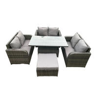 GARTENSOFA SET Polyrattan Dunkelgrau 7-Sitzer - Dunkelgrau, Metall - Fimous