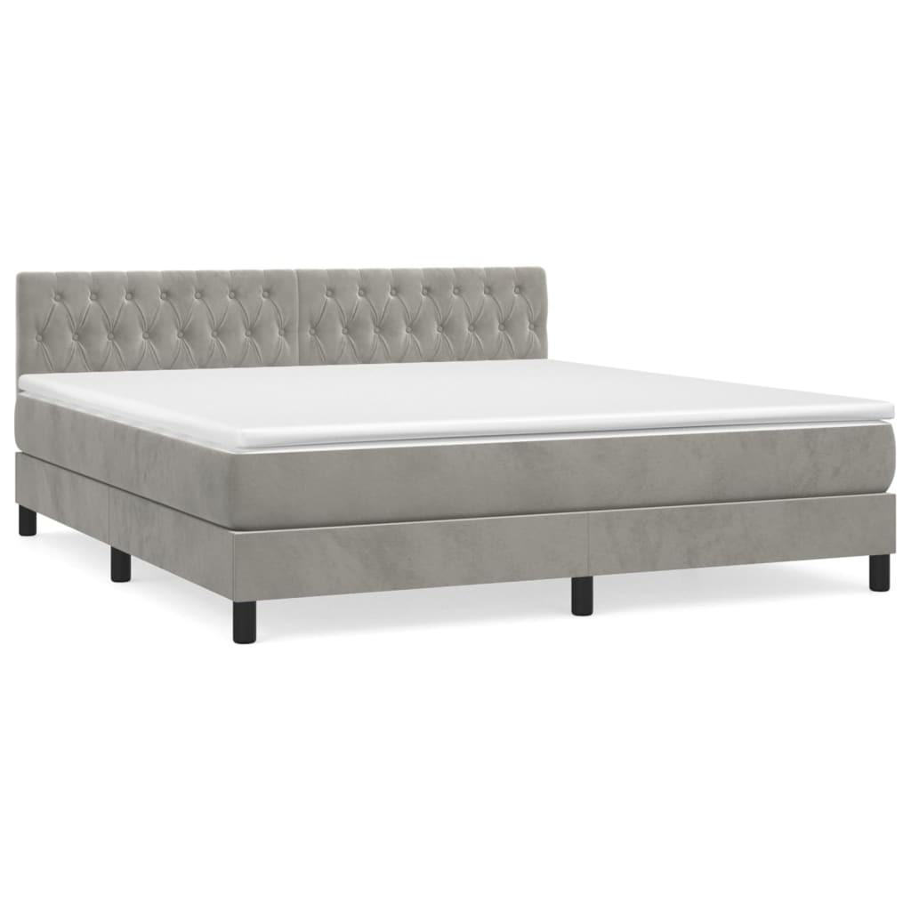 BOXBETT Mit Matratze Hellgrau 180/200 Cm Samt - Weiß, Textil (180/200cm) - vidaXL