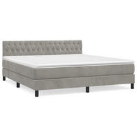 BOXBETT Mit Matratze Hellgrau 180/200 Cm Samt - Weiß, Textil (180/200cm) - vidaXL