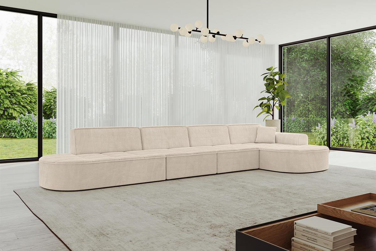 ECKSOFA Ottomane Rechts TARO-L3 - 413x171x79,5 cm Beige - Beige, Holzwerkstoff/Textil (413/171cm) - ALTDECOR