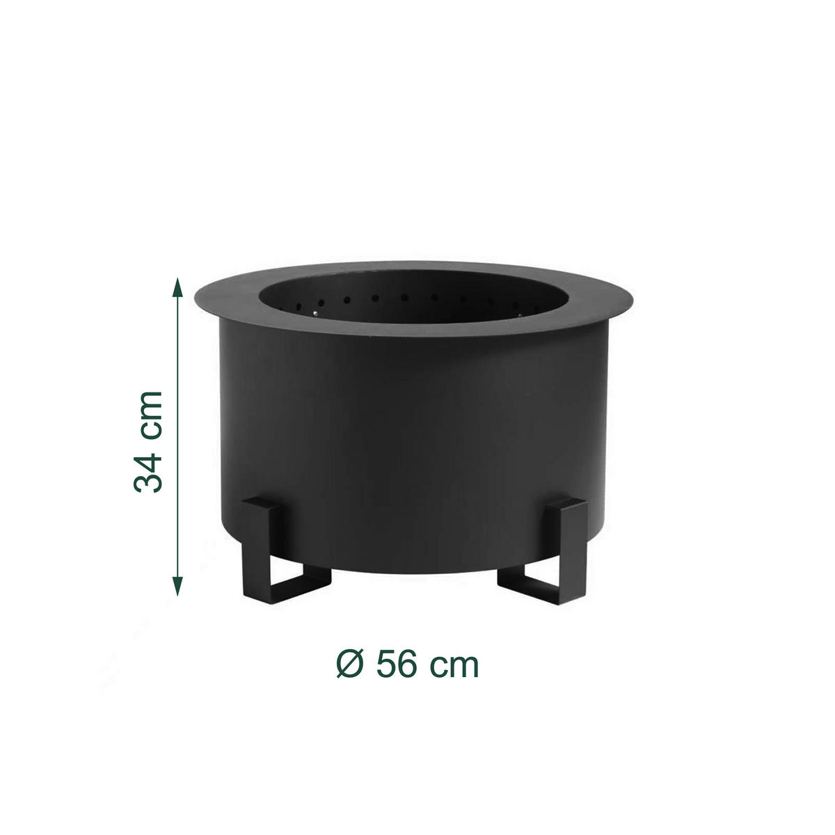 FEUERSCHALE Schwarz raucharm 56 cm - Schwarz, Metall (56/34/56cm) - Relaxdays