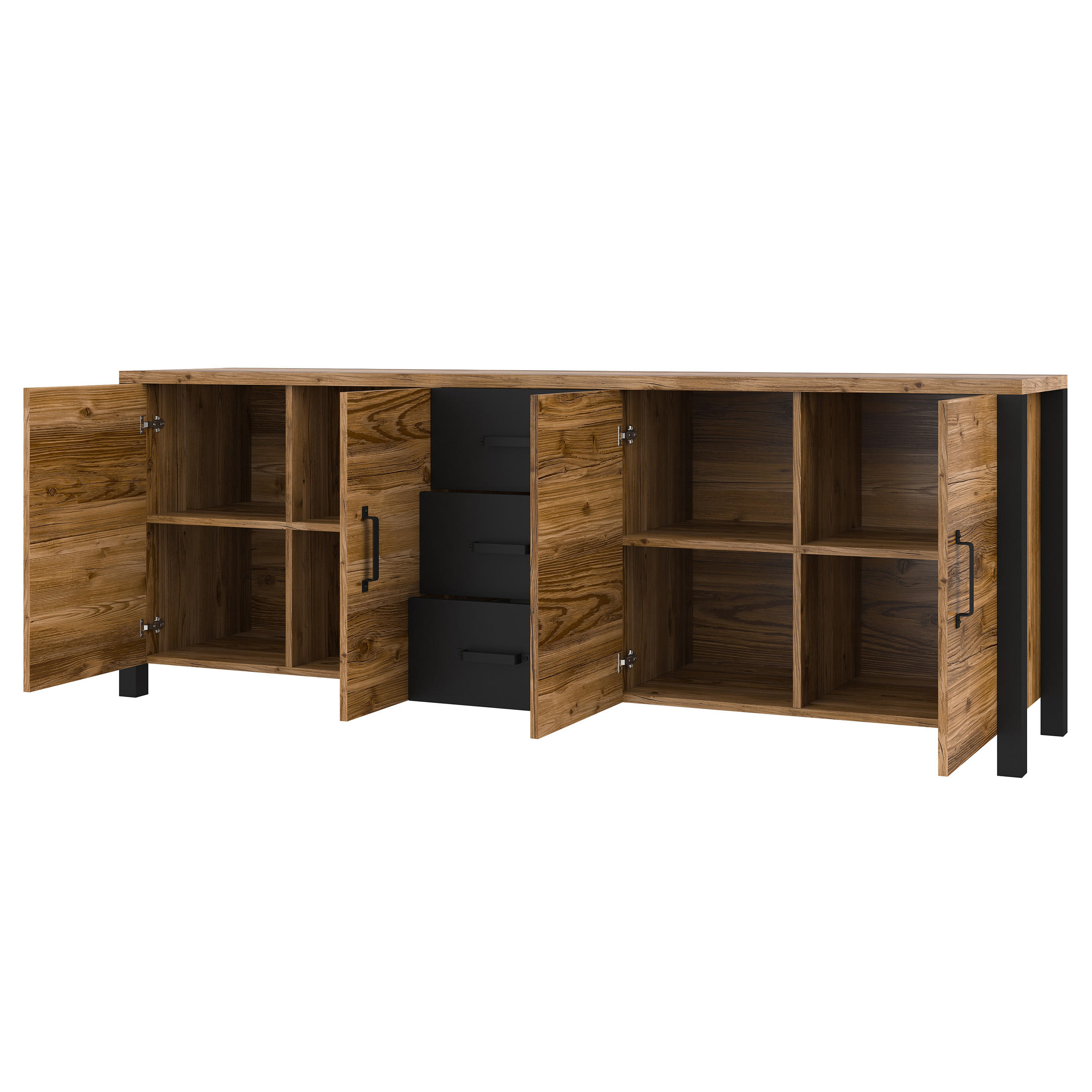 Thumbnail - Masseno Sideboard, Braun, Holzwerkstoff, 3 Schubladen, 220x79x48 cm, Wohnzimmer, Kommoden & Sideboards, Sideboards