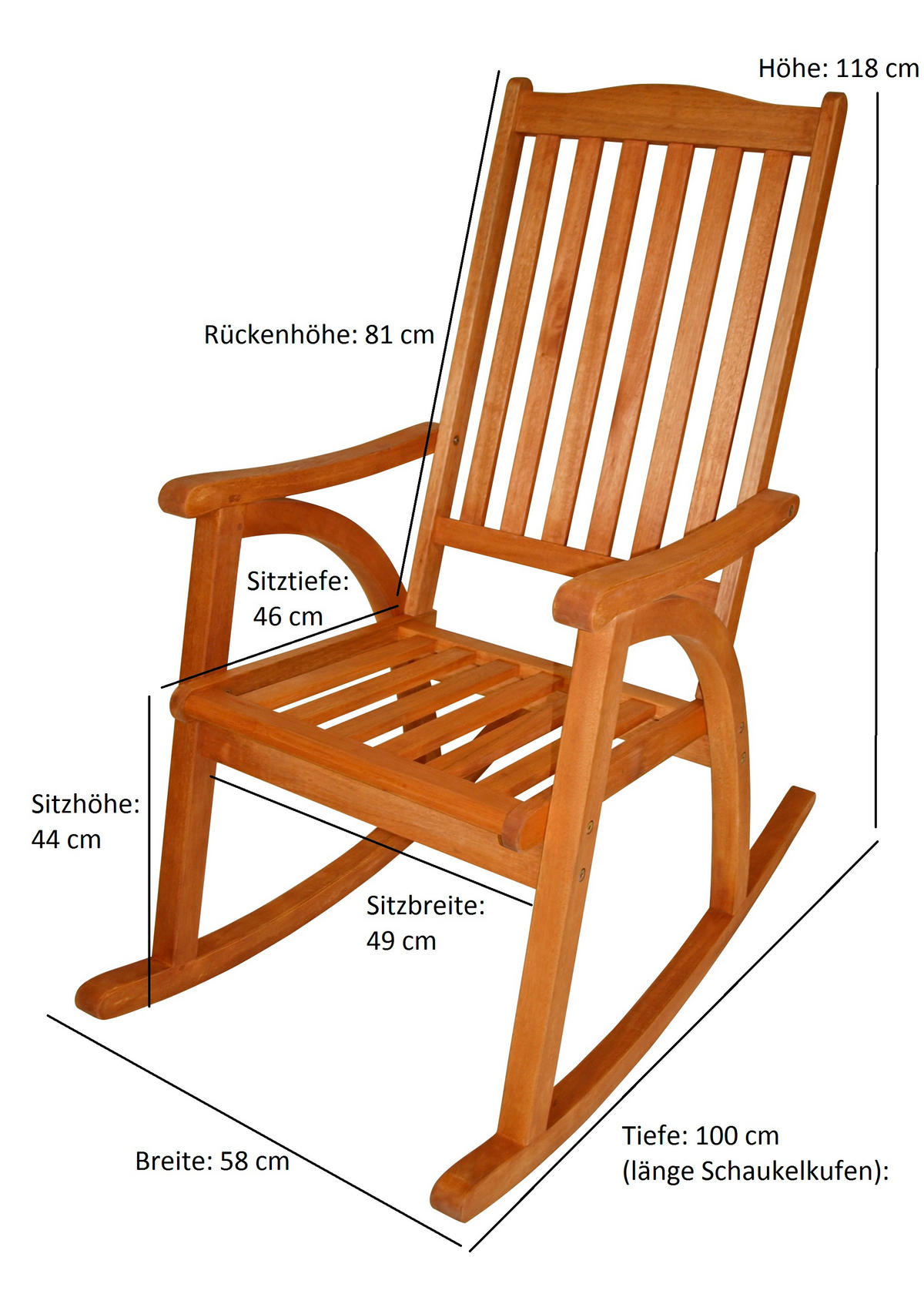 SCHAUKELSTUHL Sidny aus Eukalyptusholz - Braun, Holz (58/118/100cm) - TPFGarden