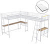 HOCHBETT 90/200 cm Weiß mit Tisch und Doppeltreppe mit Matratze - Weiß, Metall (140/200cm) - OKWISH