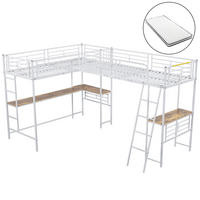 HOCHBETT 90/200 cm Weiß mit Tisch und Doppeltreppe mit Matratze - Weiß, Metall (140/200cm) - OKWISH