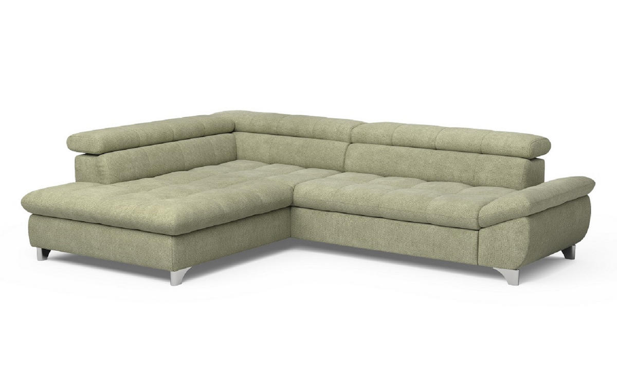 ECKSOFA mit Schlaffunktion und verstellbare Kopflehnen - Silberfarben/Grün, Textil/Metall (312/234cm) - Cotta