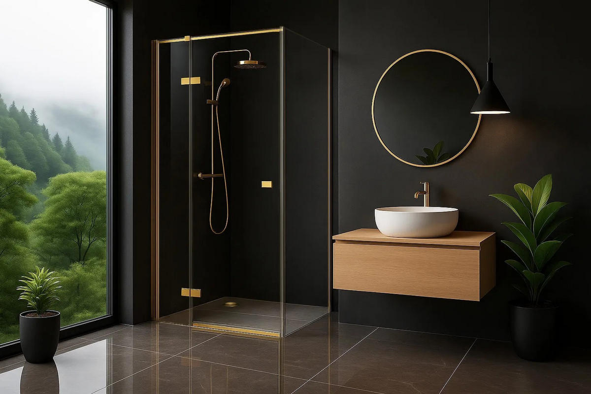 DUSCHKABINE Rea Atlas 80x90 Brush Gold rechte - Goldfarben, Glas (80/90/200cm) - REA