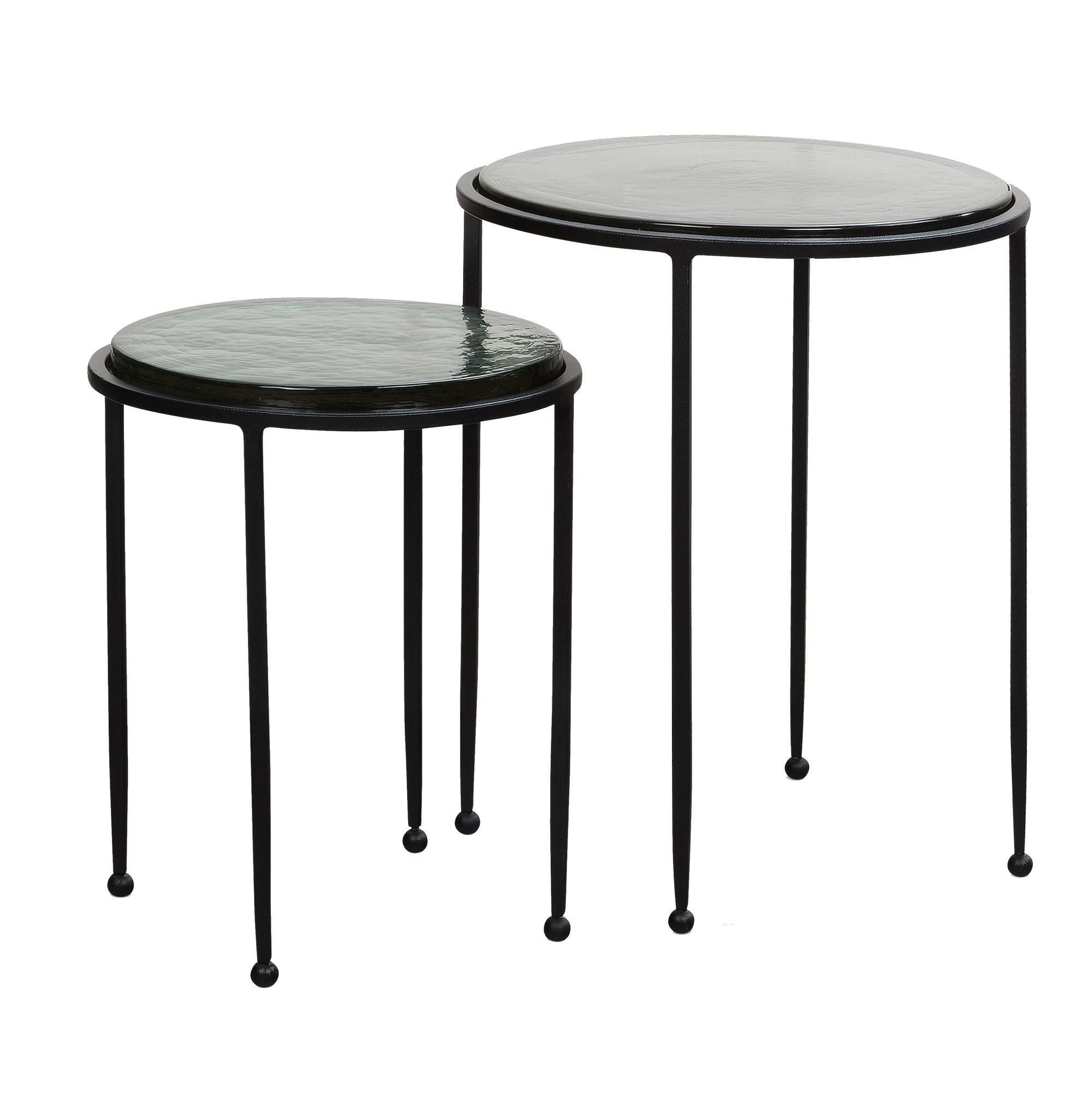 BEISTELLTISCH Set Grün Schwarz Rund Glas Metall Modern Abnehmbare Tischplatte - Schwarz/Grün, Glas/Metall (45/45/52cm) - KADIMA DESIGN