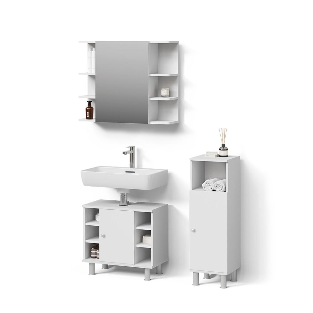 BADMÖBEL-SET Fucino Weiß 3 Teile, mit Midischrank - Weiß, Holzwerkstoff (60/54/32cm) - Livinity®