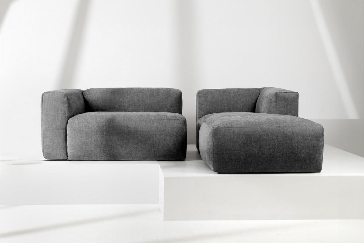 ECKMODULSOFA-RECHTS BUFFO 3/4 Sitzer mit extrem weicher Sitzfläche, Gewebestoff, aschfahl - Grau, Textil (237/180cm) - KONSIMO®