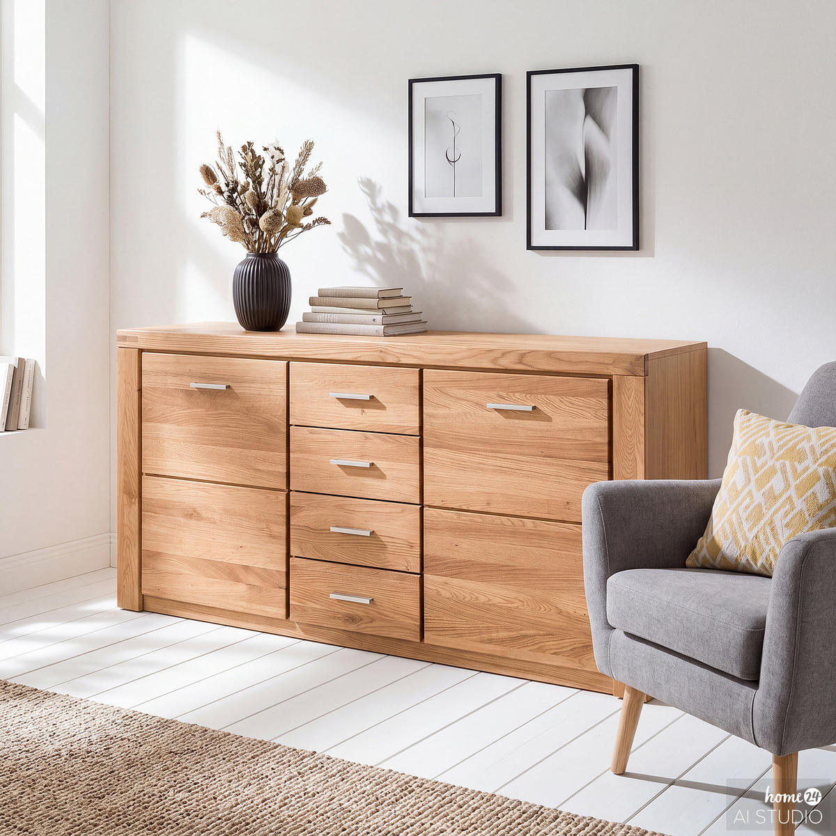 SIDEBOARD - Teilmassiv - Braun, Holzwerkstoff/Metall (158/80/40cm) - home24