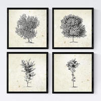 POSTER Set mit 4 Blättern der Baumstämme Jahrgang Hintergrund 20x20cm Schwarzer Rahmen - Schwarz, Papier (20/3cm) - Nacnic