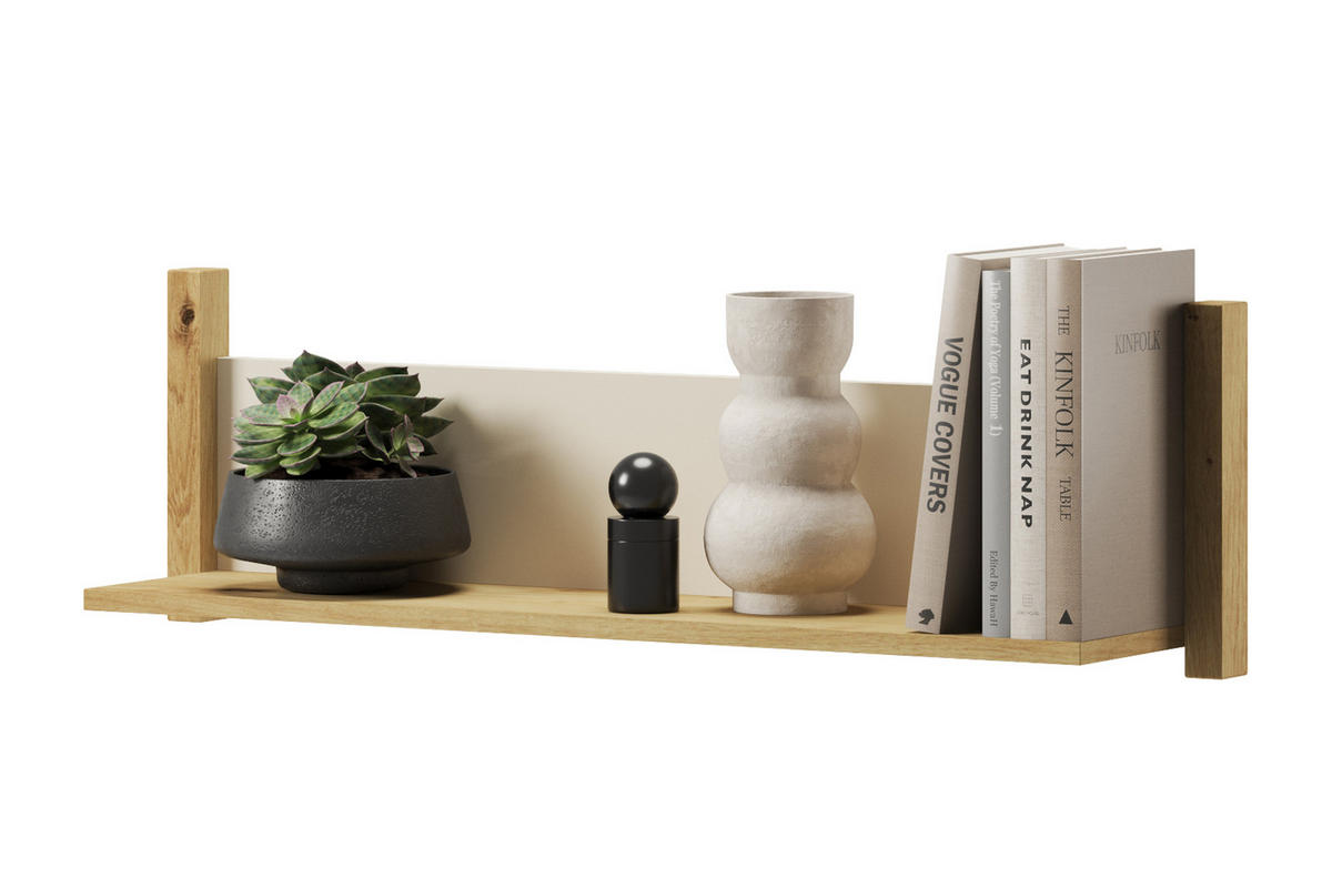 KINDER-WANDREGAL TRIDA mit Holzelementen, creme/braun/artisan Eiche - Creme/Braun, Holz (90/27/20cm) - KONSIMO®