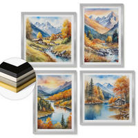 WANDBILDER 4er Set - 50x50 cm & 40x60 cm Silberner Rahmen - Berglandschaft mit einem Fluss - Silberfarben, Kunststoff (50/50cm) - ArtPrintCave