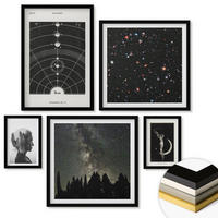 WANDBILDER 5er-Set - 50x50 cm & 20x30 cm & 40x60 cm Schwarzer Rahmen - Galaxie im Sonnensystem - Schwarz, Kunststoff (40/60cm) - ArtPrintCave