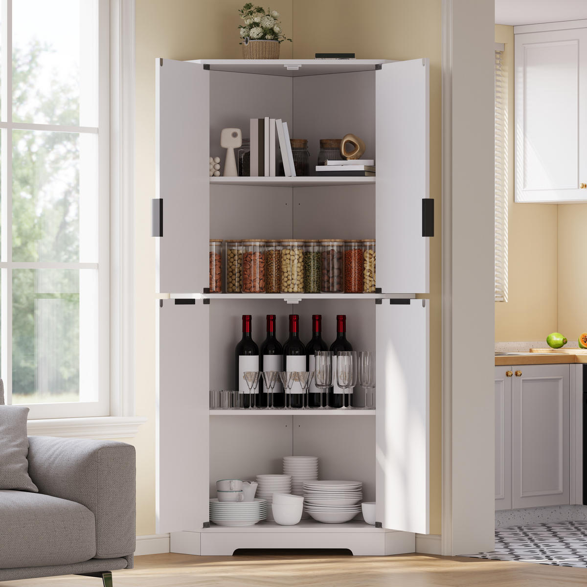 HIGHBOARD DE-38719 60/60/172 cm 4 Türen und verstellbare Böden Weiß - Weiß, Holzwerkstoff (60/172/60cm) - ComfortXL