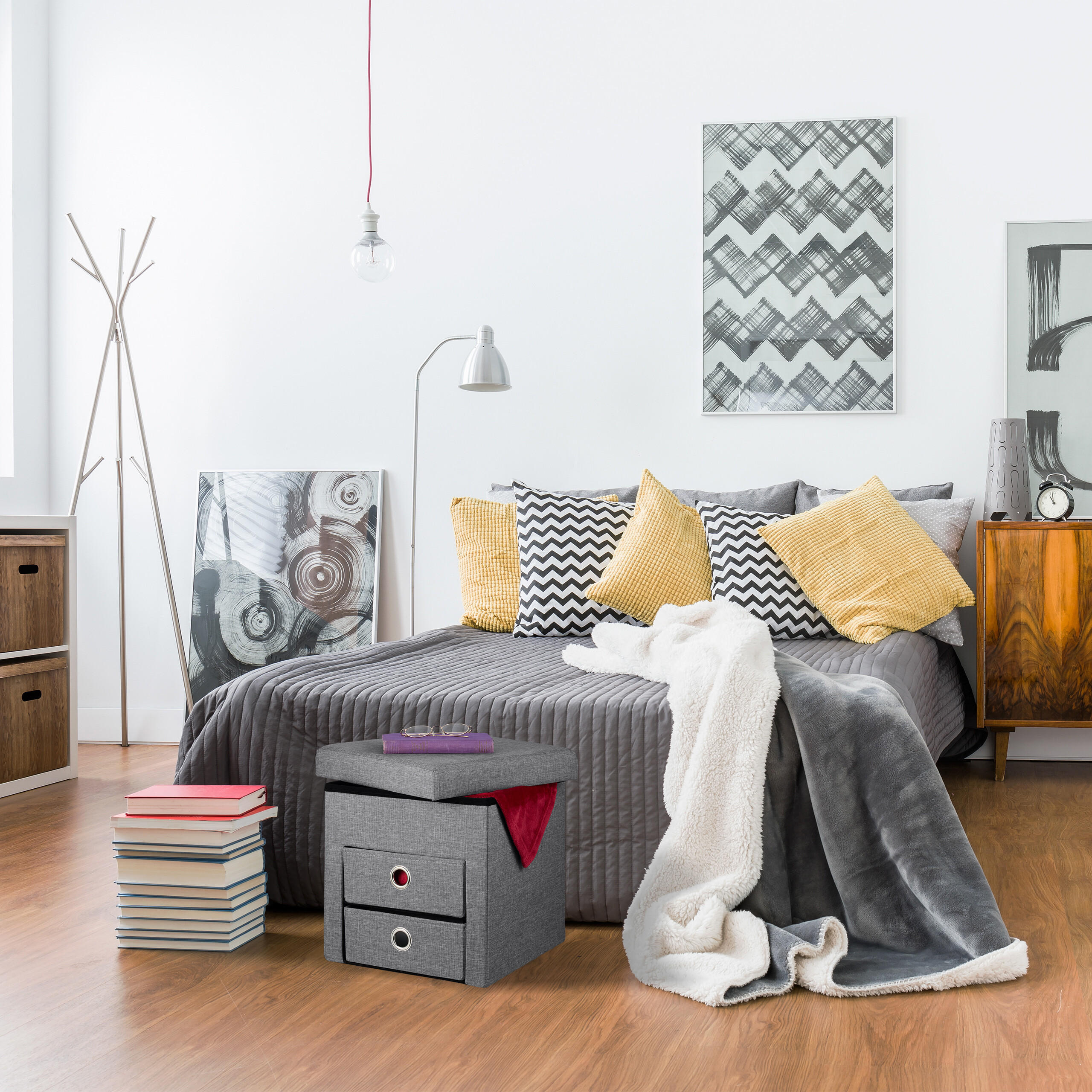 SITZHOCKER - Anthrazit, Holzwerkstoff/Textil (37/39/37cm) - Relaxdays