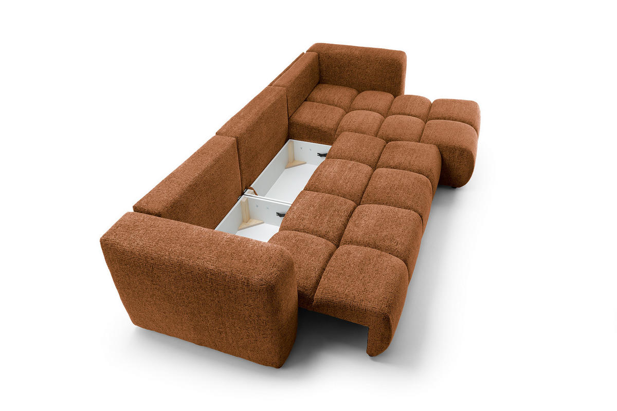 ECKSOFA ARTE 03 Orange Chenille mit Schlaffunktion - Orange, Holz (336/177cm) - MASSENO