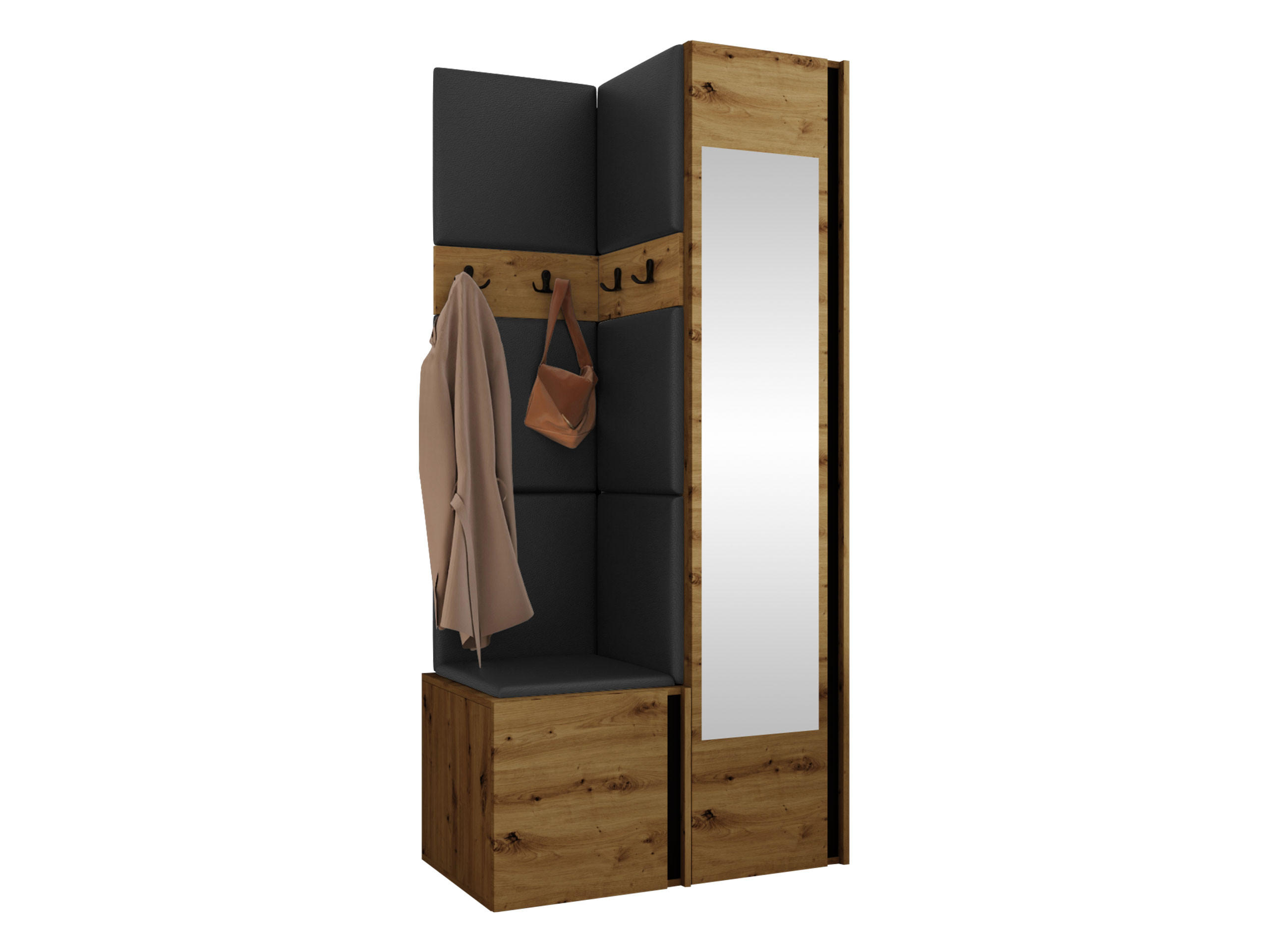 MOBILIER PENTRU HOL Orion XXV - stejar Artisan/negru, material plastic/compozit lemnos (82/186/46cm) - MIRJAN24