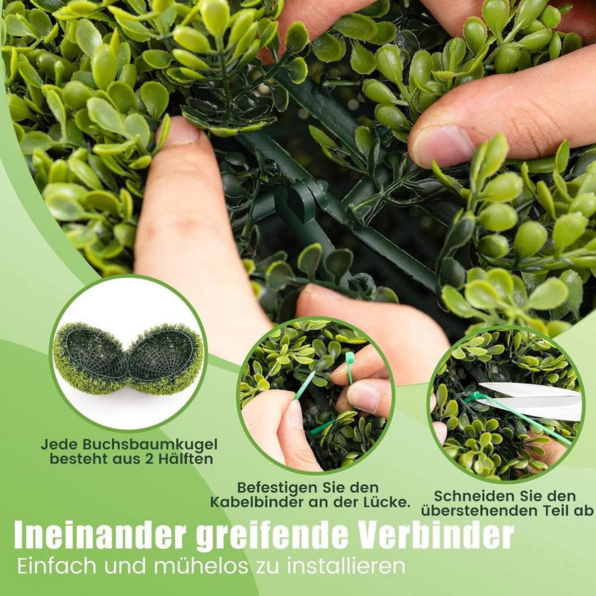 BUCHSBAUMKUGEL UV-beständig grün(2er-Set) - Grün, Kunststoff (40cm) - COSTWAY