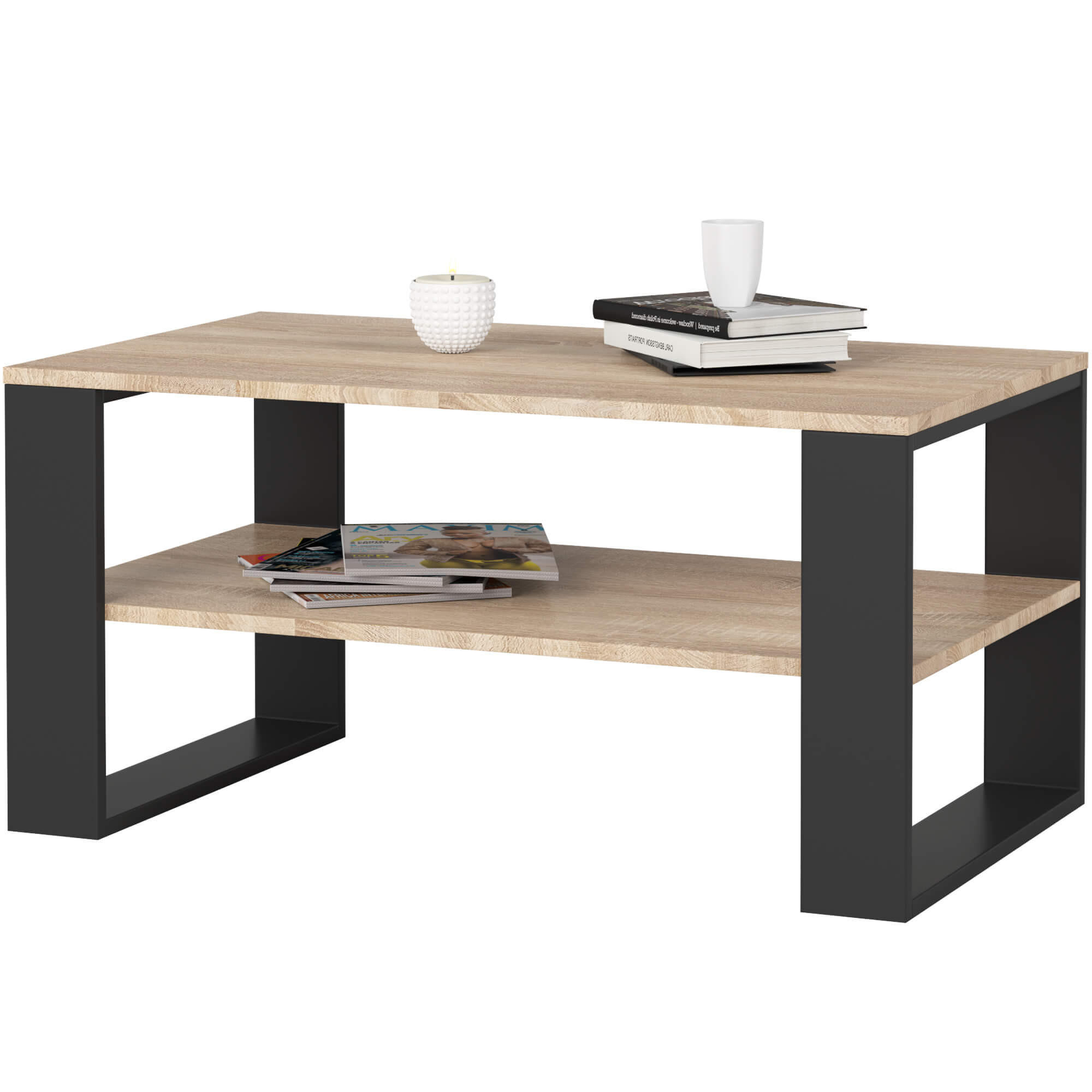 COUCHTISCH ALEX Sonoma Eiche, Schwarz 92x53x45 cm - Schwarz/Sonoma Eiche, Holzwerkstoff (53/92/45cm) - Akord