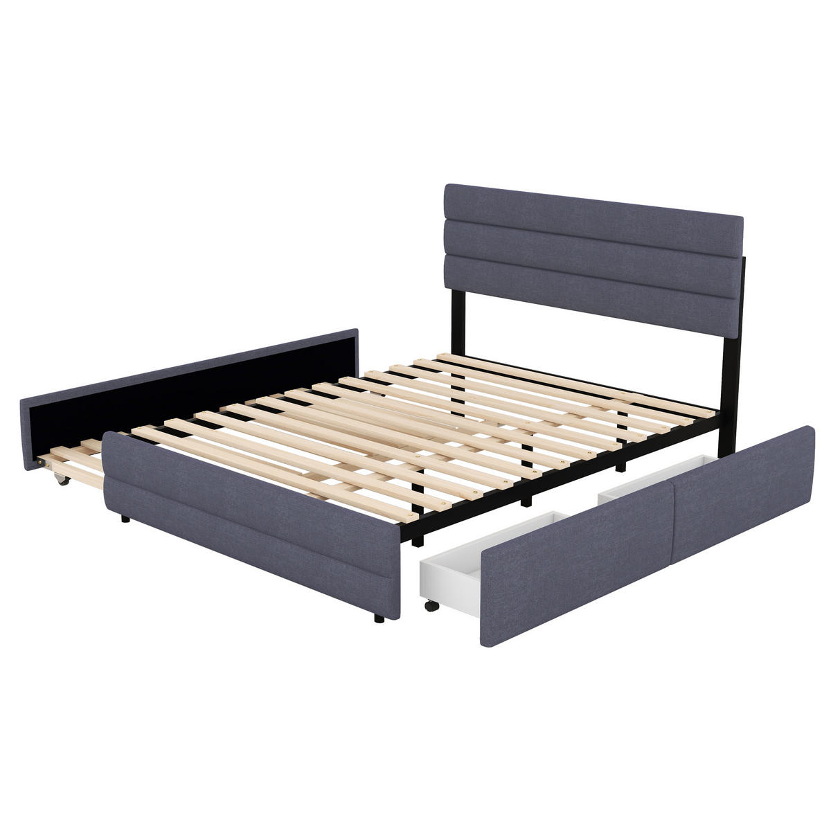 POLSTERBETT 140/200 cm mit Ausziehbett, 2 Schubladen und verstellbarem Kopfteil, Grau - Grau, Holzwerkstoff (140/200cm) - Redom