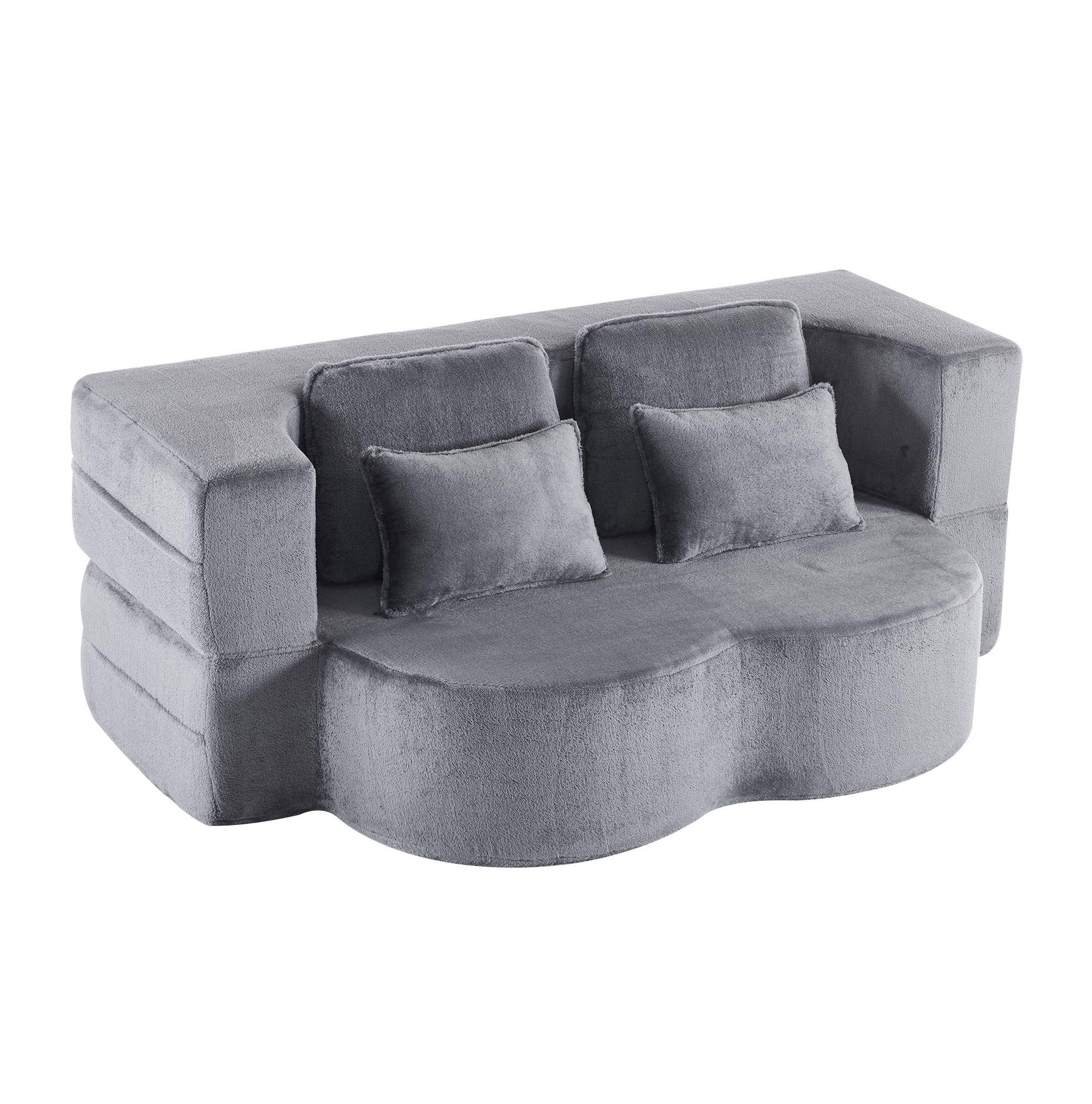 BODENSCHLAFSOFA klappbar mit hochdichtem Schaumstoff, 4 Kissen und 2-in-1-Funktion, Blau/Grau - Grau, Kunststoff (198/76/60cm) - Redom