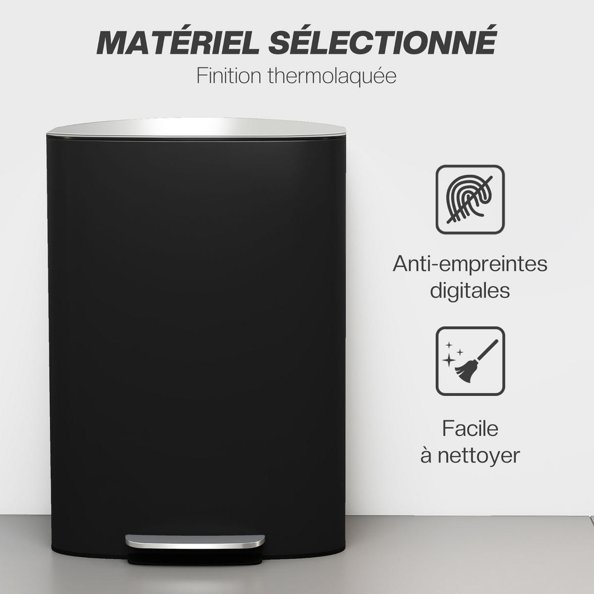 KÜCHENMÜLLEIMER 50L SCHWARZ 45,1/62,6/36,5 cm, Edelstahl, Schwarz, TRETEIMER MIT ABSENKAUTOMATIK, Küche - Schwarz, Metall (36.5/62.6/45.1cm) - Rolipo