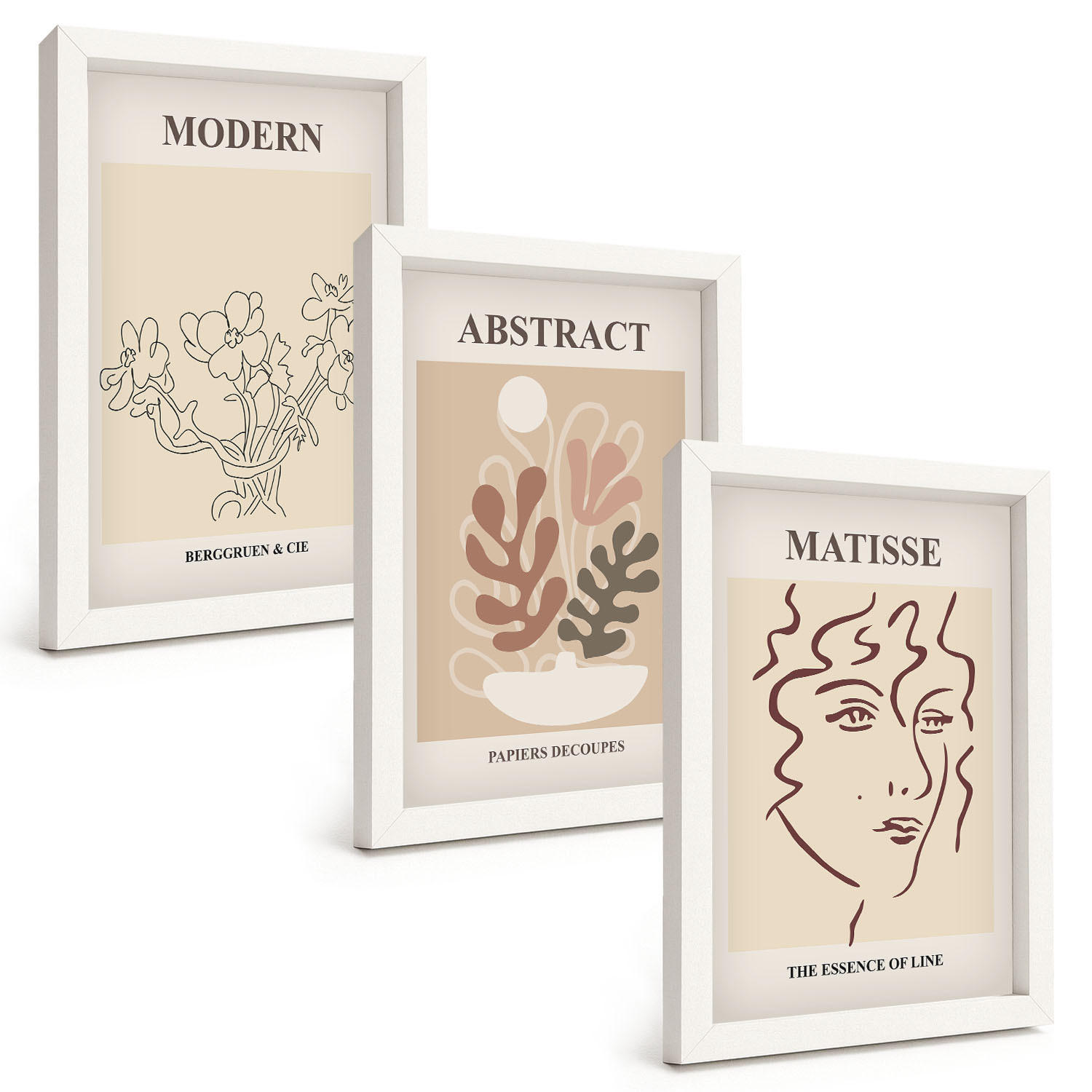 BILDER SET 3er Set - 20x30 cm Weißer Rahmen - Moderne Pflanzenlinien - Weiß, Kunststoff (20/30cm) - TULUP