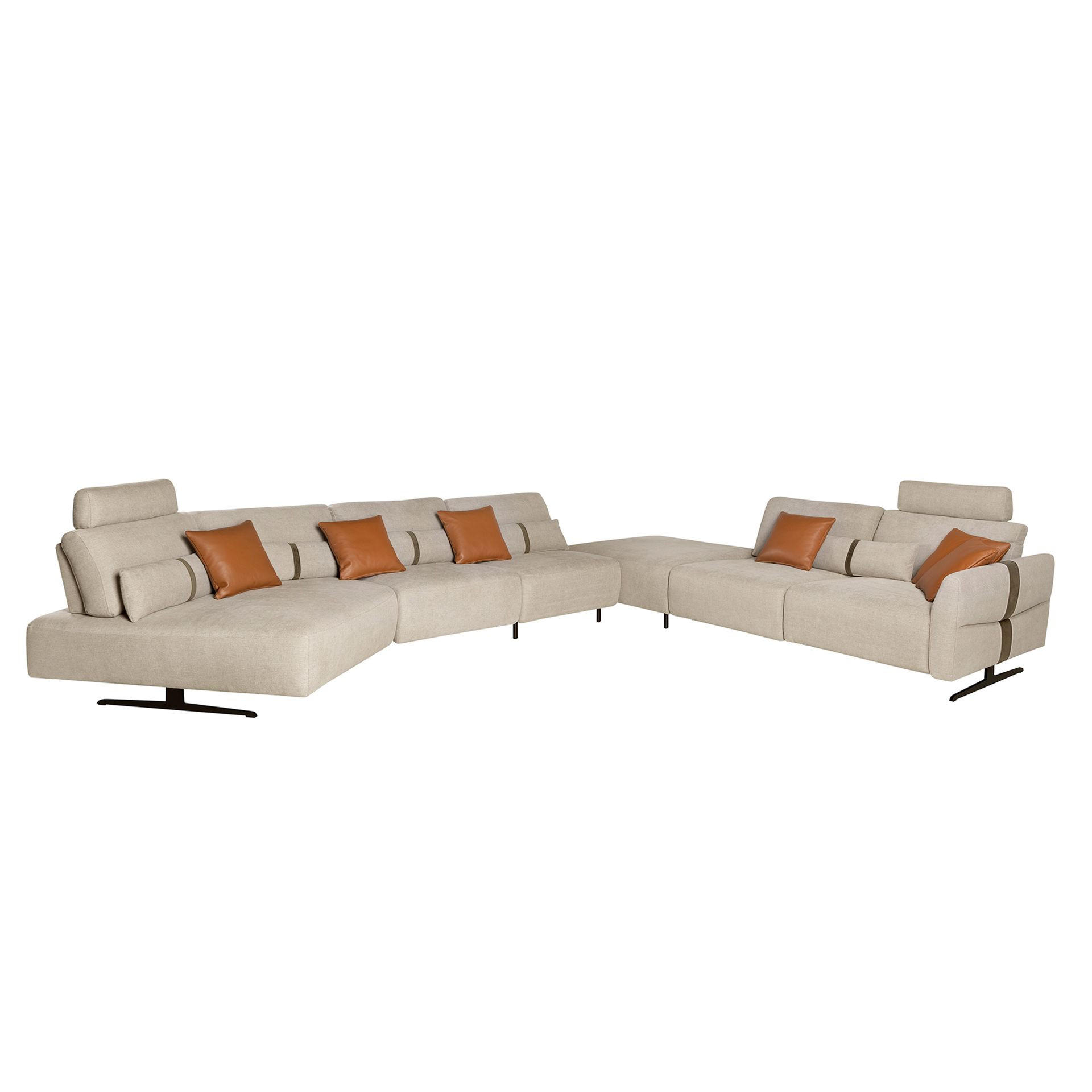 ECKSOFA Modulares Relax-Sofa mit Chaiselongue rechts, Stoff in Sandfarbe 500/305/87 cm - Sandfarben/Schwarz, Textil (500/87/305cm) - ANGEL CERDA