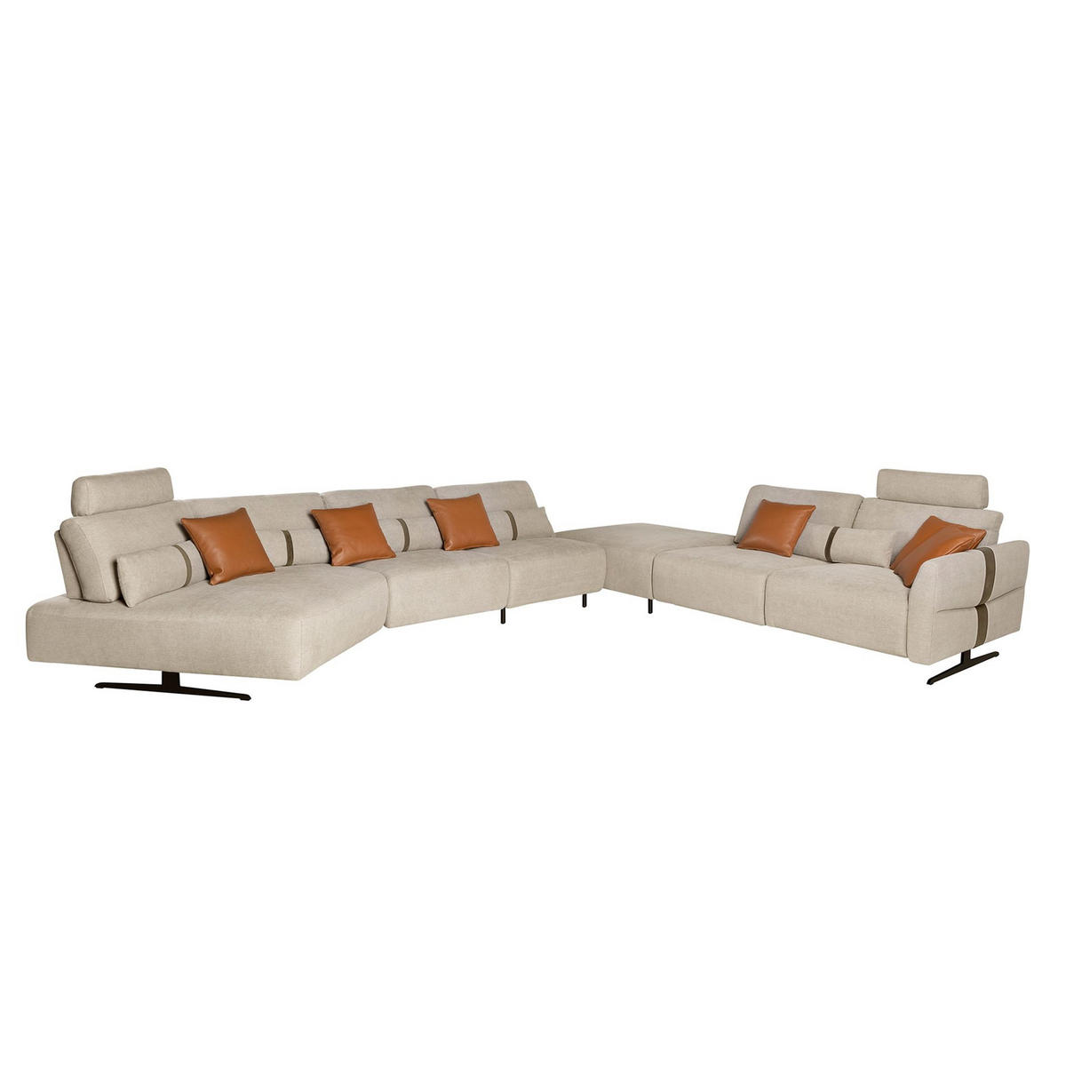ECKSOFA Modulares Relax-Sofa mit Chaiselongue rechts, Stoff in Sandfarbe 500/305/87 cm - Sandfarben/Schwarz, Textil (500/87/305cm) - ANGEL CERDA